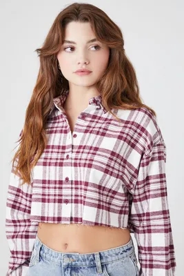 Women's Plaid Cropped Shirt Merlot