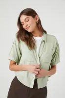 Women's Pleated Puff-Sleeve Shirt in Sage, XL