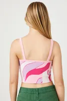 Women's Abstract Print Sweater-Knit Cropped Cami in Pink Small