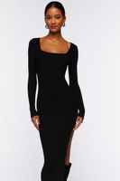 Women's Thigh-Slit Midi Sweater Dress in Black, XL