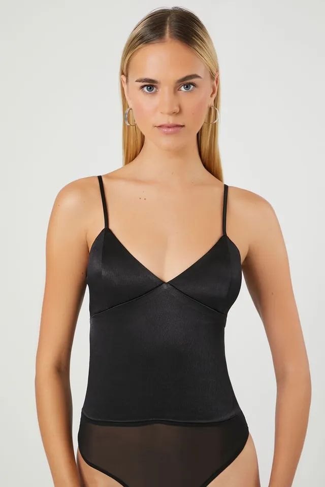 Forever 21 Women's Satin Cutout Bodysuit in Black Small