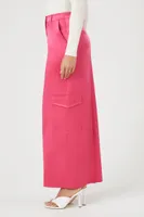 Women's Satin Cargo Maxi Skirt in Pink, XS