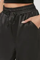 Women's Satin Drawstring Joggers Black