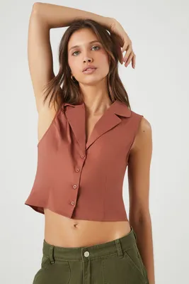 Women's Sleeveless Poplin Top in Brown Medium