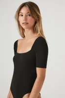 Women's Fitted Rib-Knit Bodysuit in Black, XS