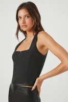 Women's Faux Leather Crop Top in Black, XL