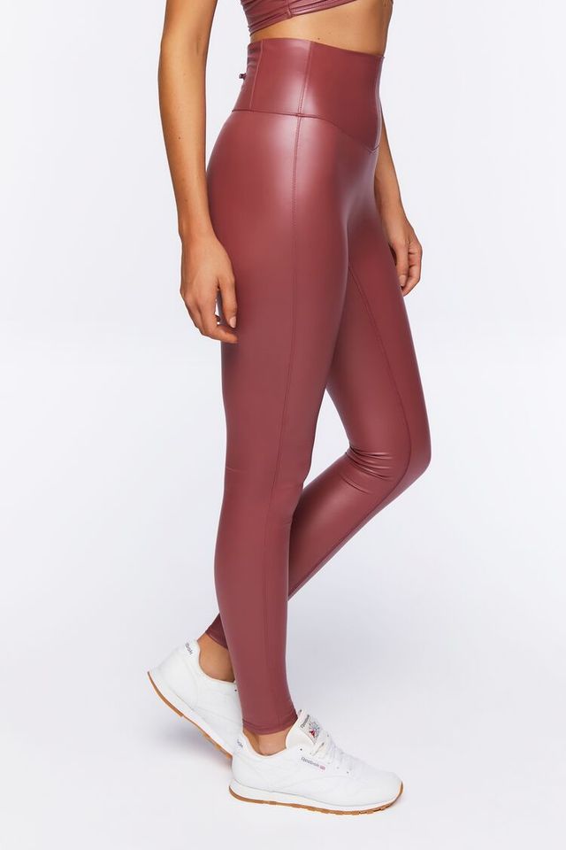 Forever 21 Women's Active Faux Leather Leggings in Brick, XS