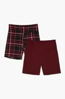 Women's Plaid Biker Shorts in Burgundy/Black, 3X