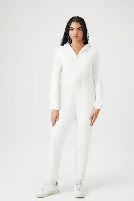 Women's Hooded Long-Sleeve Jumpsuit in White Large