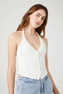 Women's Sweater-Knit Halter Top White