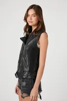 Women's Faux Leather Sleeveless Moto Jacket