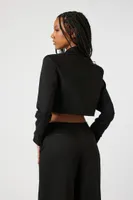 Women's Satin Notched Cropped Blazer