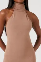 Women's Turtleneck Bodycon Midi Dress in Taupe Large