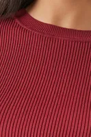 Women's Ribbed Sweater-Knit Crop Top in Wine Large