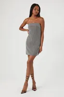 Women's Pinstriped Strapless Mini Dress in Grey/Ivory Medium