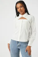 Women's Collared Shrug & Button-Front Cami Set White