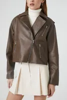 Women's Boxy High-Low Moto Jacket Brown