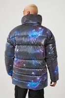 Men Galaxy Print Puffer Jacket