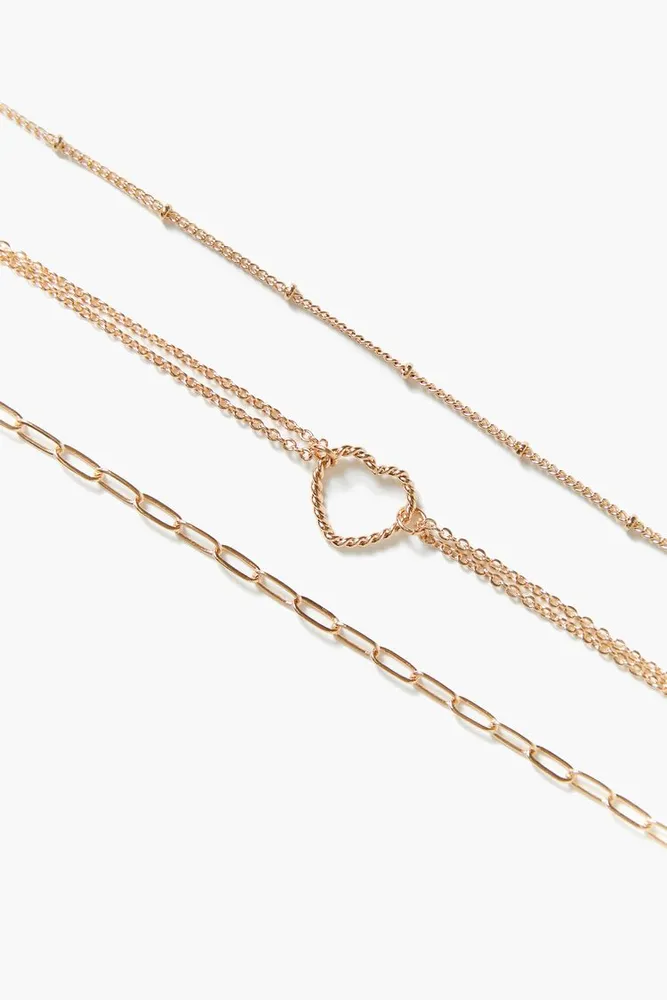 Women's Cutout Heart Bracelet Set in Gold