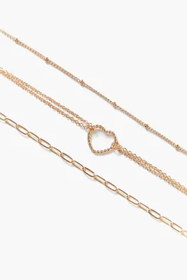 Women's Cutout Heart Bracelet Set in Gold