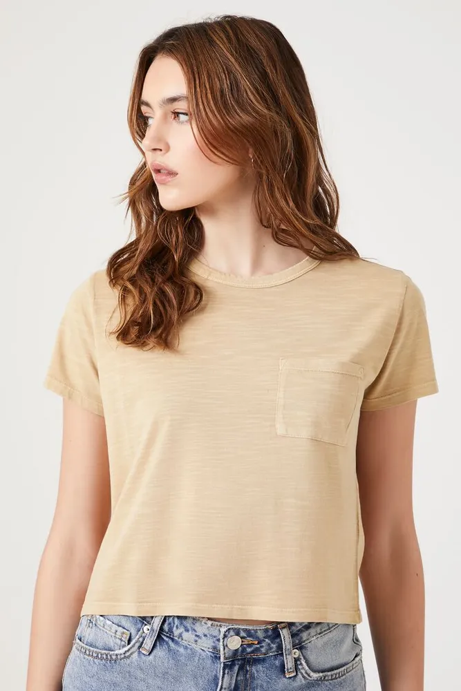 Women's Cropped Pocket T-Shirt in Safari Small