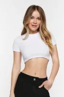 Women's Ribbed Rhinestone-Trim Crop Top in White Large