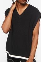 Men Contrast-Hem Sweater Vest in Black Large