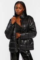 Women's Faux Leather Quilted Zip-Up Jacket in Black Small