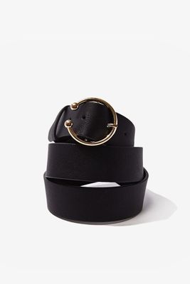 Faux Leather O-Ring Belt in Black/Gold, M/L