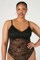 Women's Sheer Lace Cami Bodysuit Black,