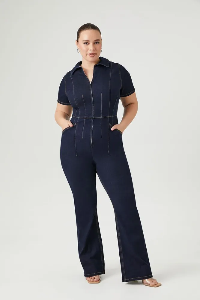 Women's Denim Zip-Up Jumpsuit Denim, 3X