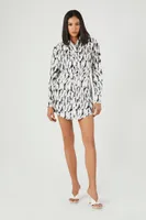 Women's Abstract Print Mini Shirt Dress in White, XS