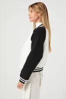 Women's Faux Shearling Varsity Bomber Shacket Large