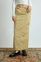 Women's Twill Toggle Drawstring Midi Skirt in Khaki Small