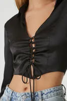 Women's Satin Lace-Up Crop Top