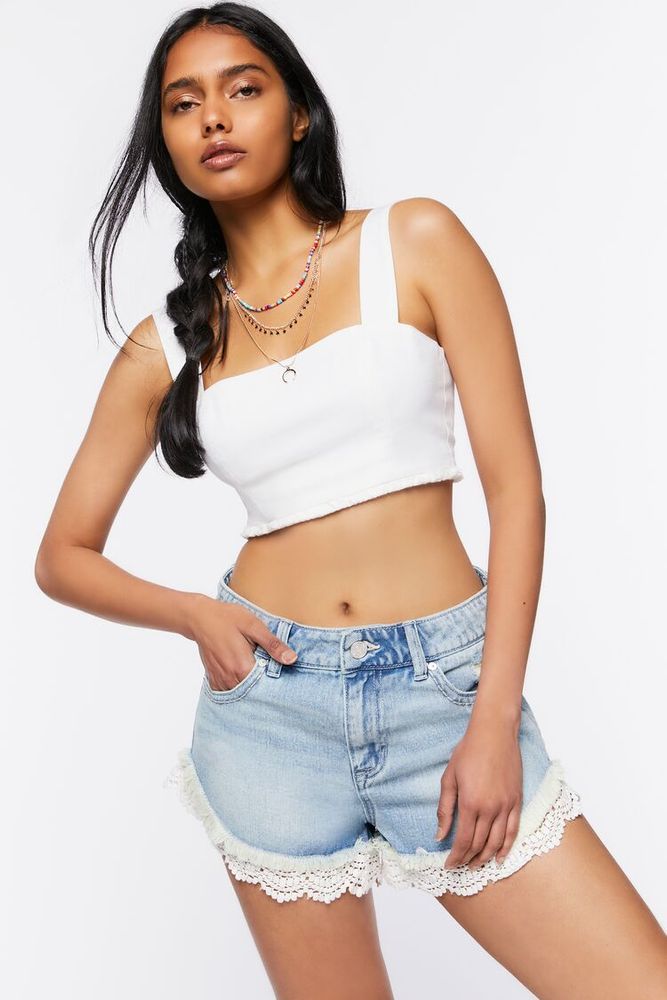 Women's Square-Neck Crop Top in White Medium