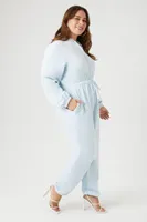 Women's Hooded Velour Jumpsuit Sky Blue,