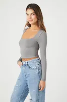 Women's Square-Neck Crop Top in Dark Grey, XL