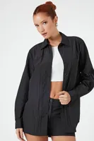 Women's Textured Shirt & Shorts Set Black