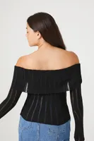 Women's Ribbed Off-the-Shoulder Sweater in Black Small