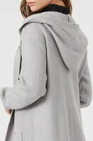 Women's Hooded Duster Cardigan Sweater in Heather Grey Small
