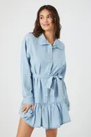 Women's Denim Tie-Front Mini Shirt Dress in Light Denim Large