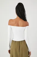 Women's Sweater-Knit Off-the-Shoulder Top in White Medium