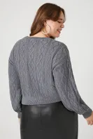 Women's Rhinestone Cable Knit Sweater in Dark Grey, 0X