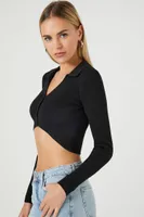 Women's Cropped Cardigan Sweater in Black Large