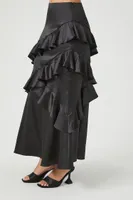 Women's Chiffon Ruffle-Trim Maxi Skirt in Black, XS