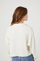 Women's Cropped Thermal Henley Top Cream