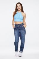 Women's Checkered Sweater-Knit Halter Top in Blue Medium