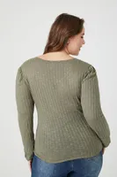 Women's Ribbed Henley Top in Dark Green, 2X