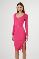 Women's Belted Rib-Knit Bodycon Midi Dress